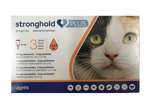 Stronghold Plus 30 Mg 5 Mg Spot On Solution For Medium Cats 2 55kg 5 5 11lbs
